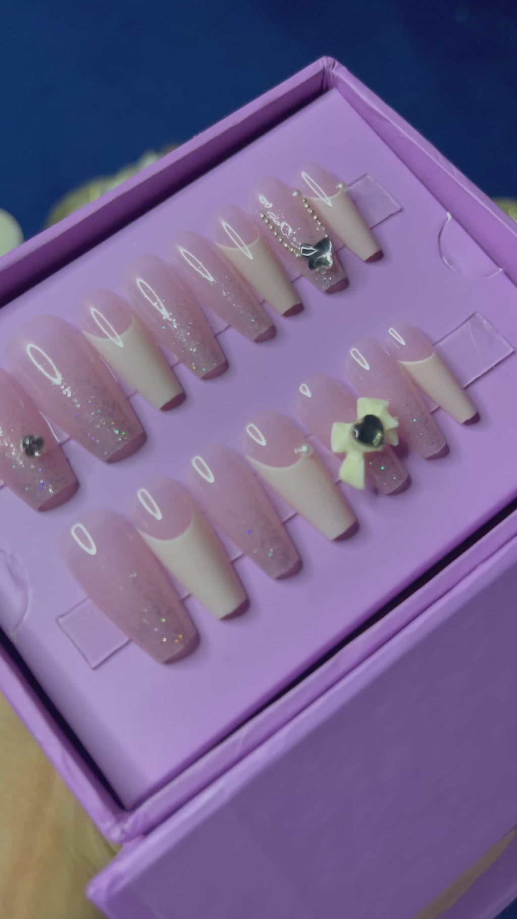 White U French Bow - Medium Coffin Press Ons