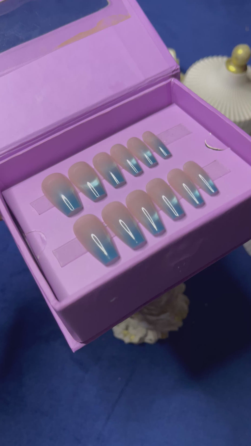 Blue French Cat Eye- Coffin Press Ons