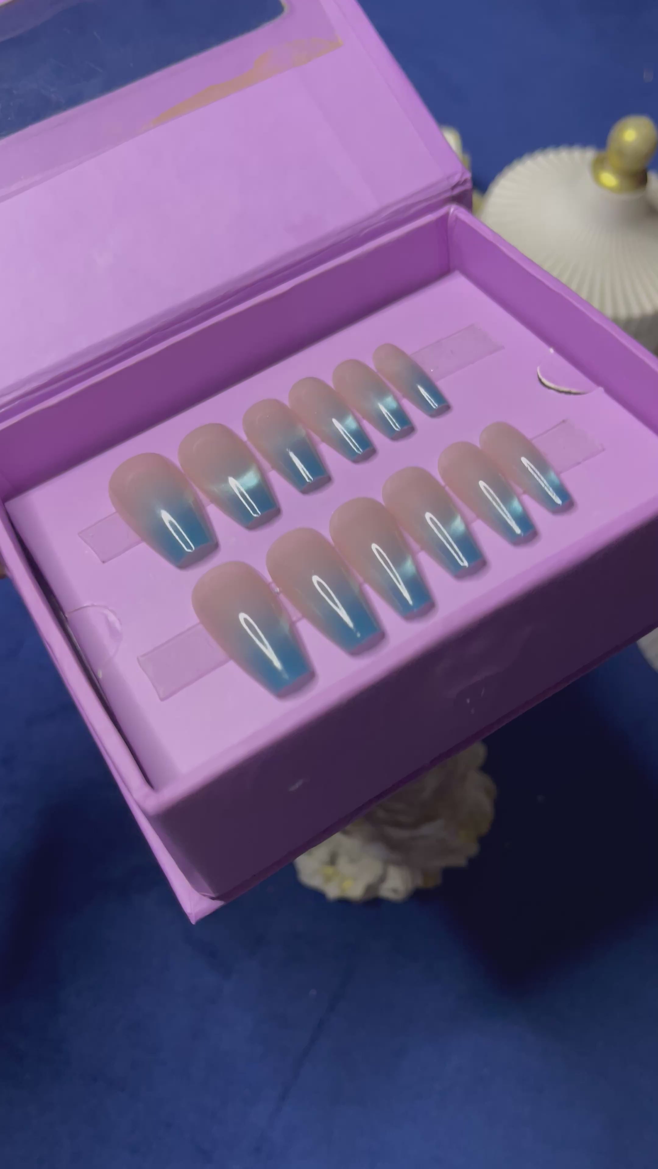 Blue French Cat Eye- Coffin Press Ons