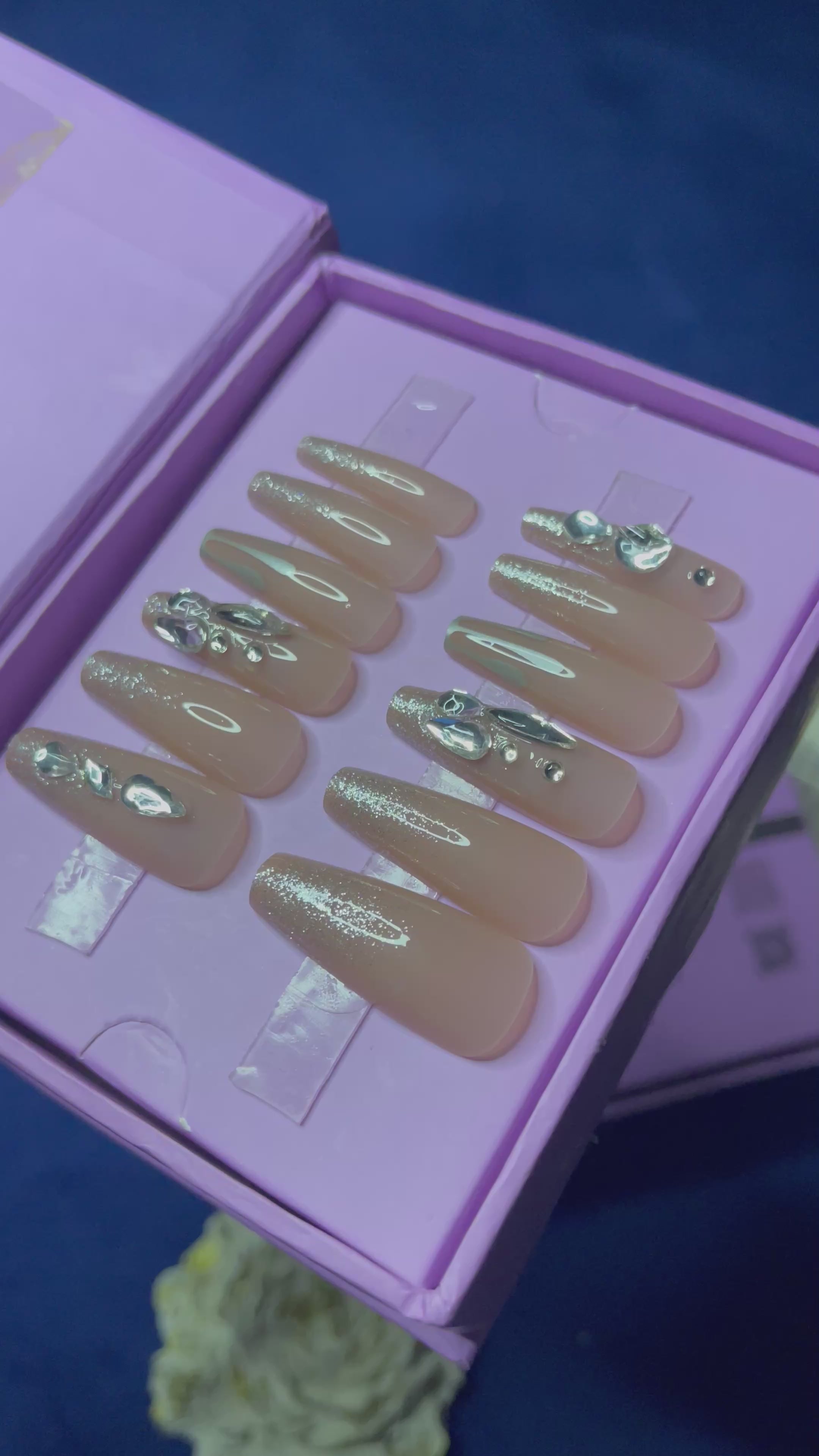 Silver Stones on Nude- Coffin Press Ons