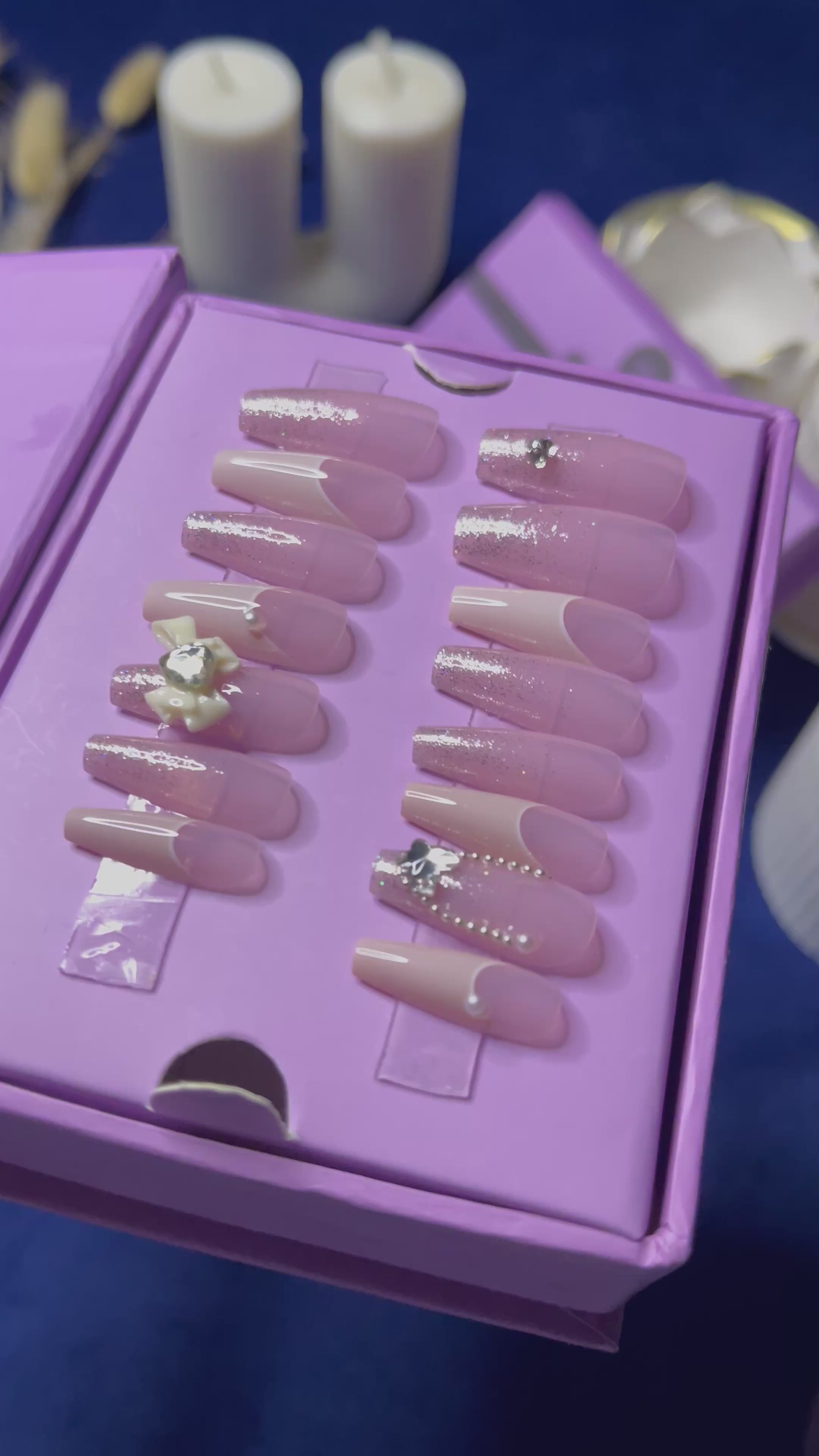 White U French Bow - Medium Coffin Press Ons