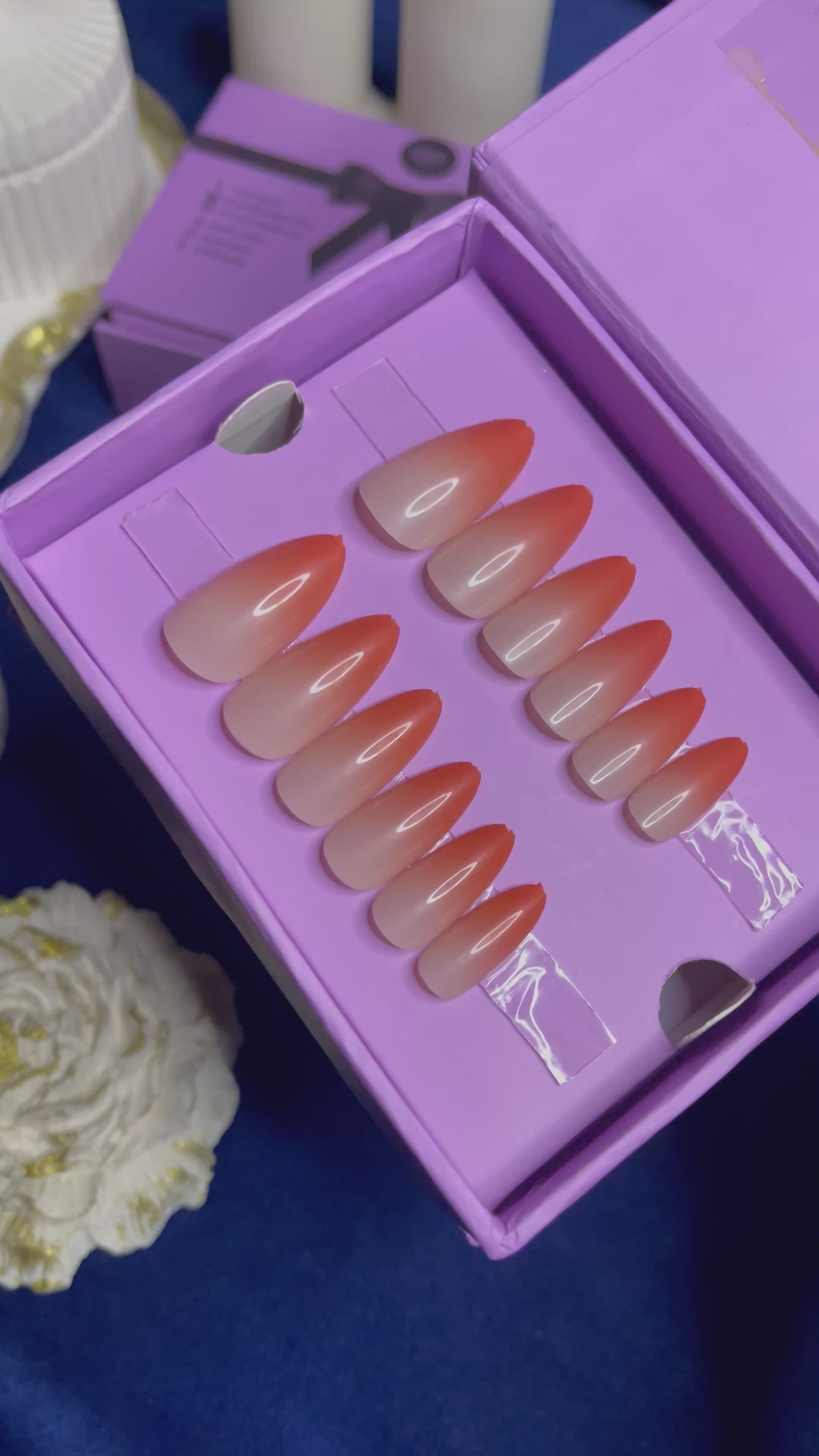 Orange Ombre - Long Almond Press Ons