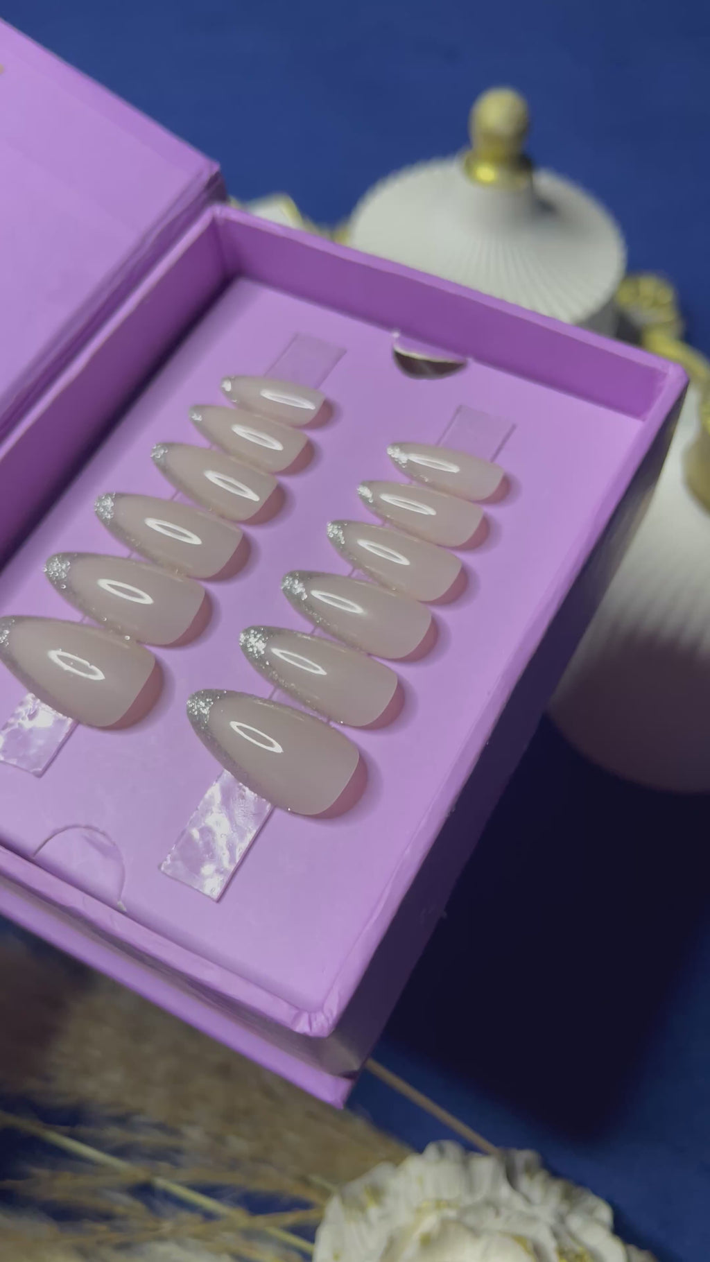 Silver French - Almond Press Ons