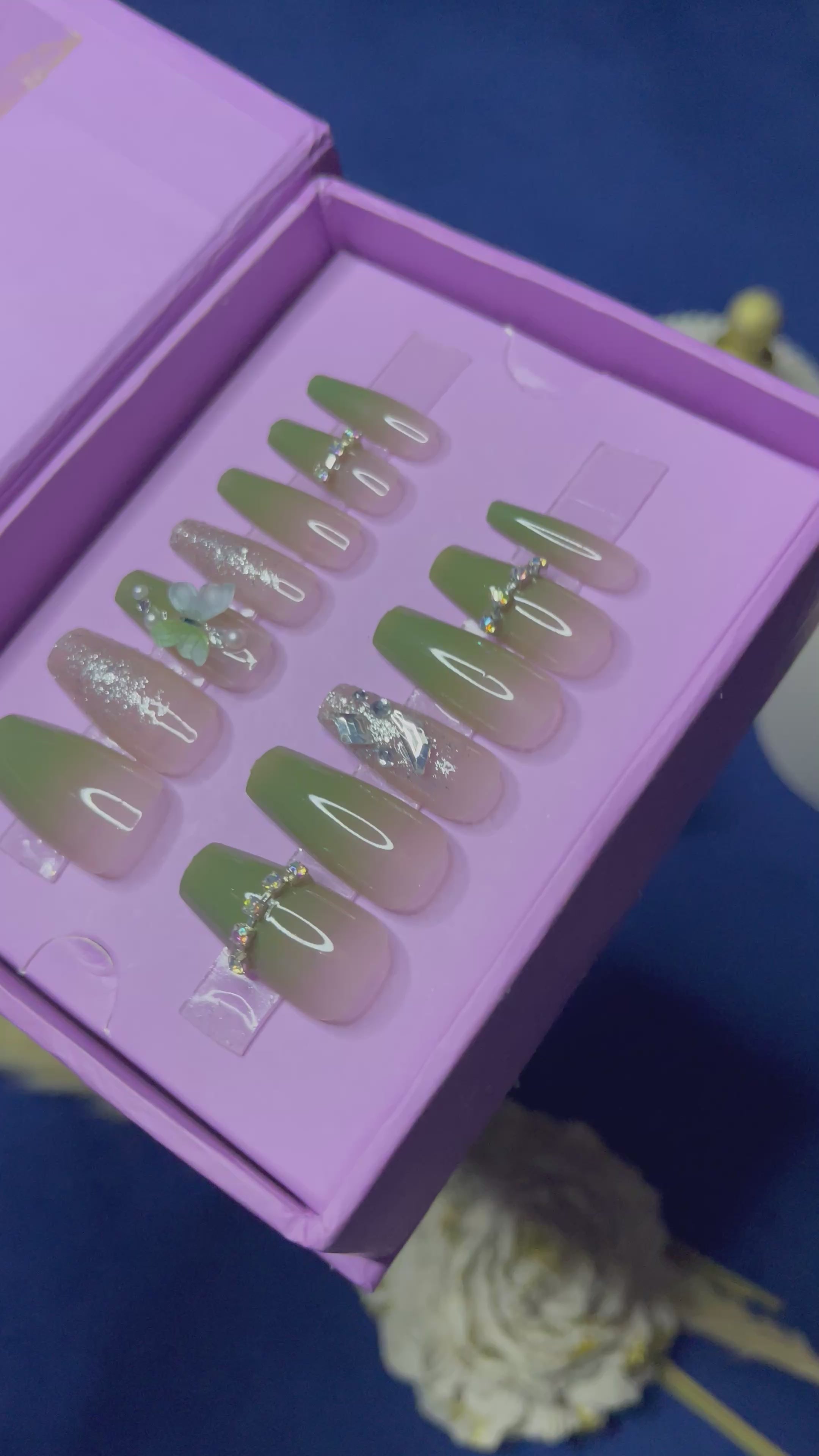 Green Gems Luxury- Coffin Press Ons