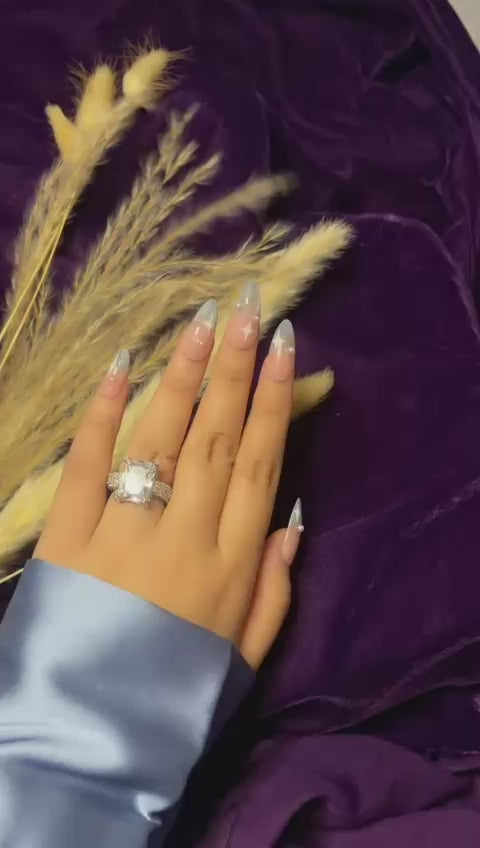 Celestial Pink & Blue Dream – Cat Eye Ombre Almond Press ons Nails