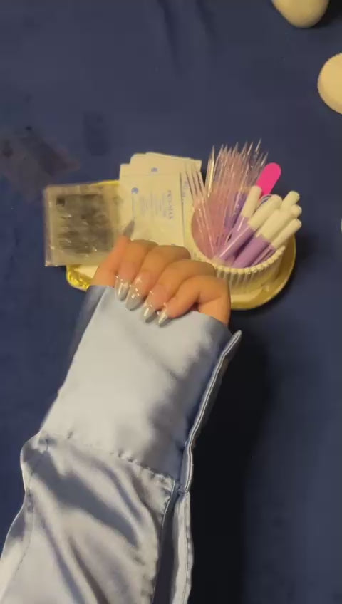 Celestial Pink & Blue Dream – Cat Eye Ombre Almond Press ons Nails