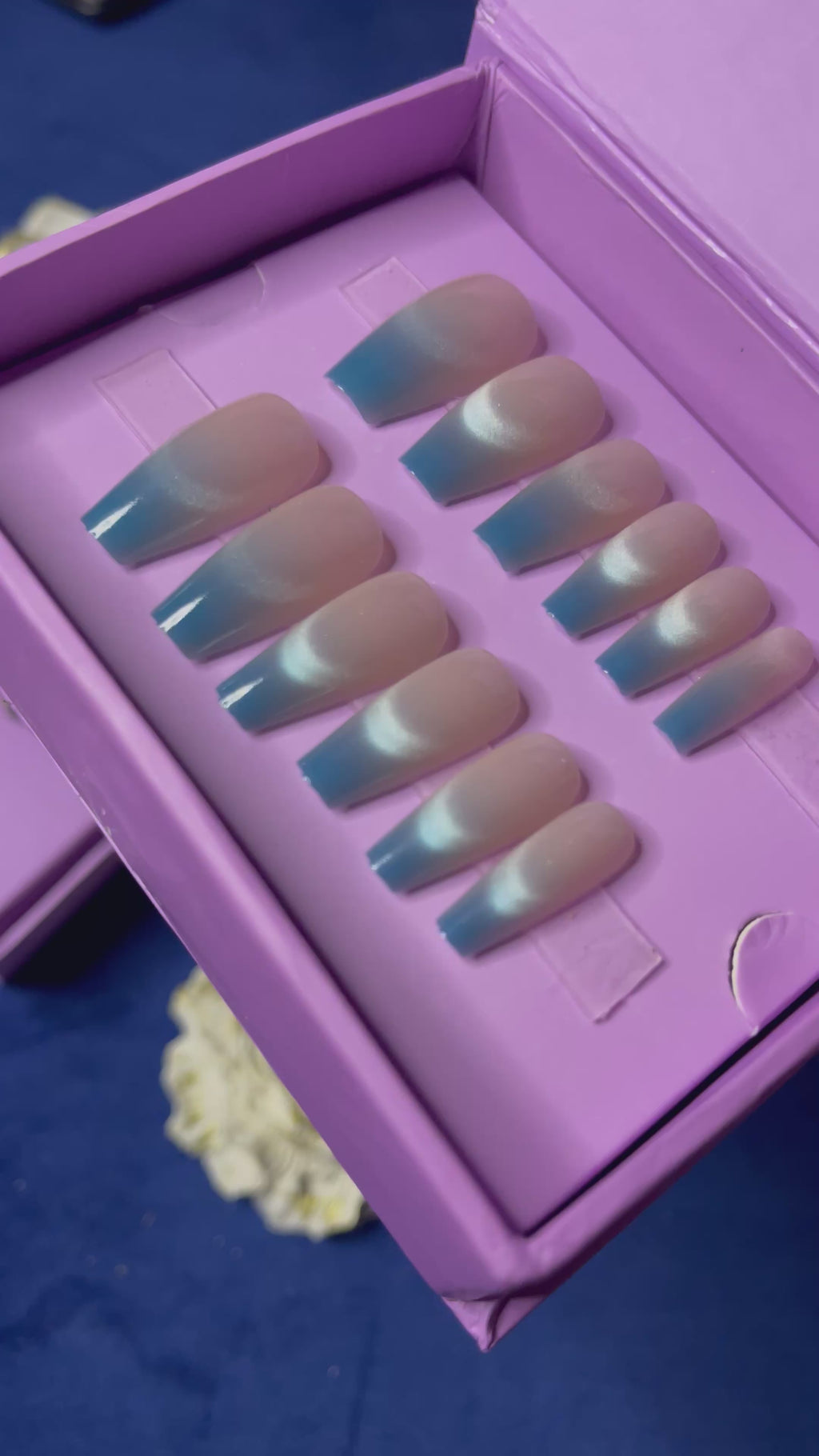 Blue French Cat Eye- Coffin Press Ons