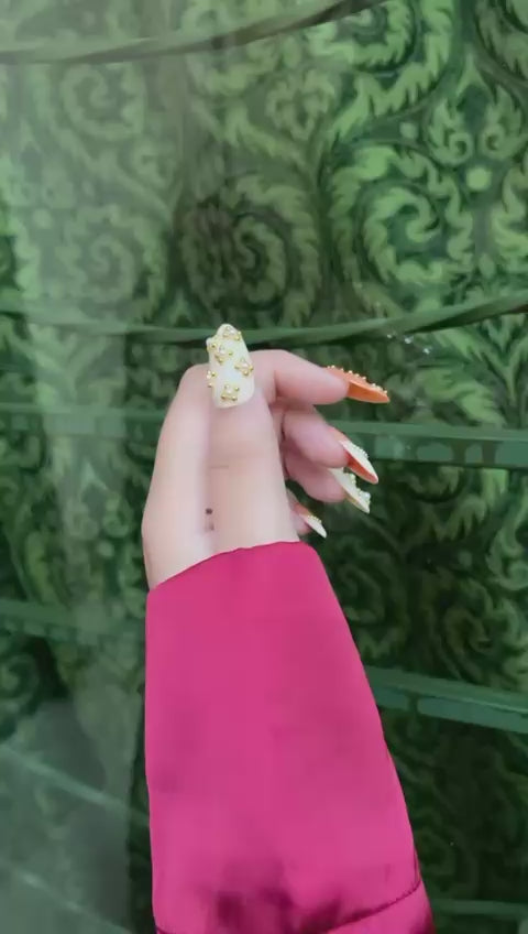 Creamy White & Peach Pearl Elegance Press ons – Wedding & Event Collection