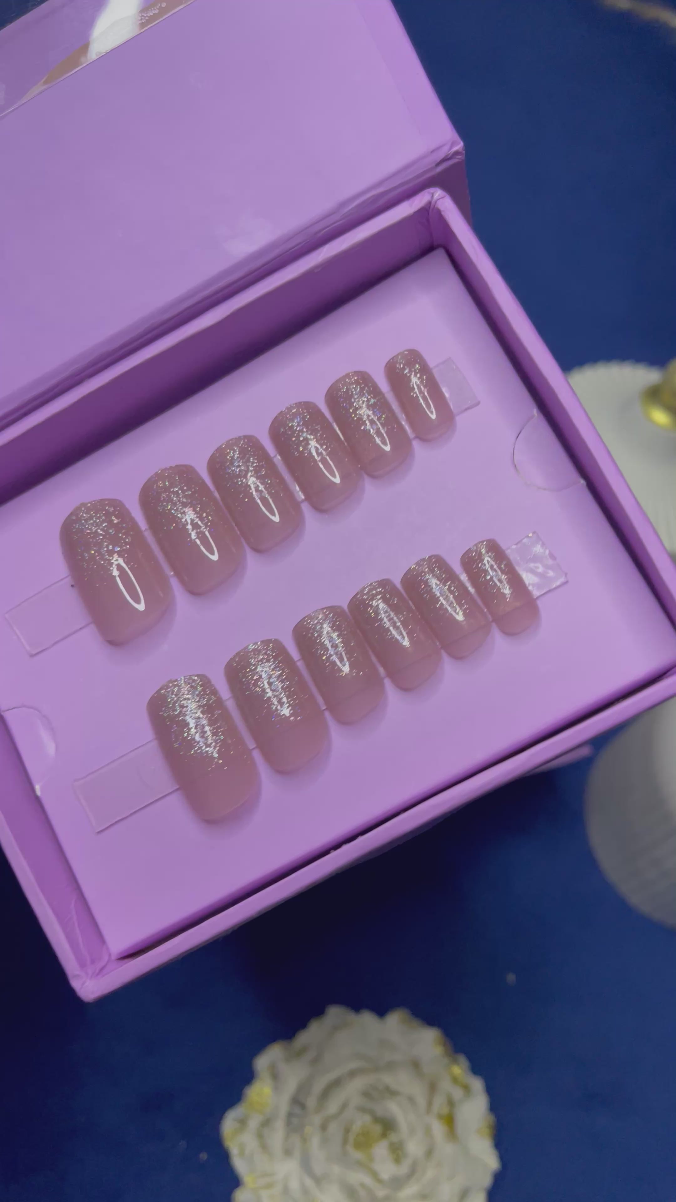 Shimmery Ombre Nude- Square Press Ons