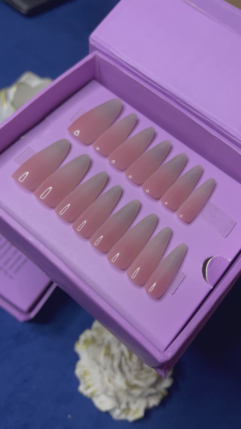 Shimmery White Ombre- Extra Long Almond Press Ons