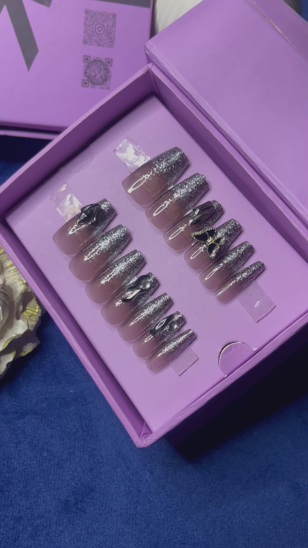 Sparkle Black Butterfly- Coffin Press on Nails