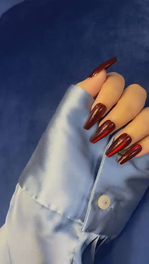 Crimson Glaze – Red Cat Eye Coffin Nails