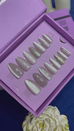 Silver Moon Glitter Cat Eye - Almond Press Ons