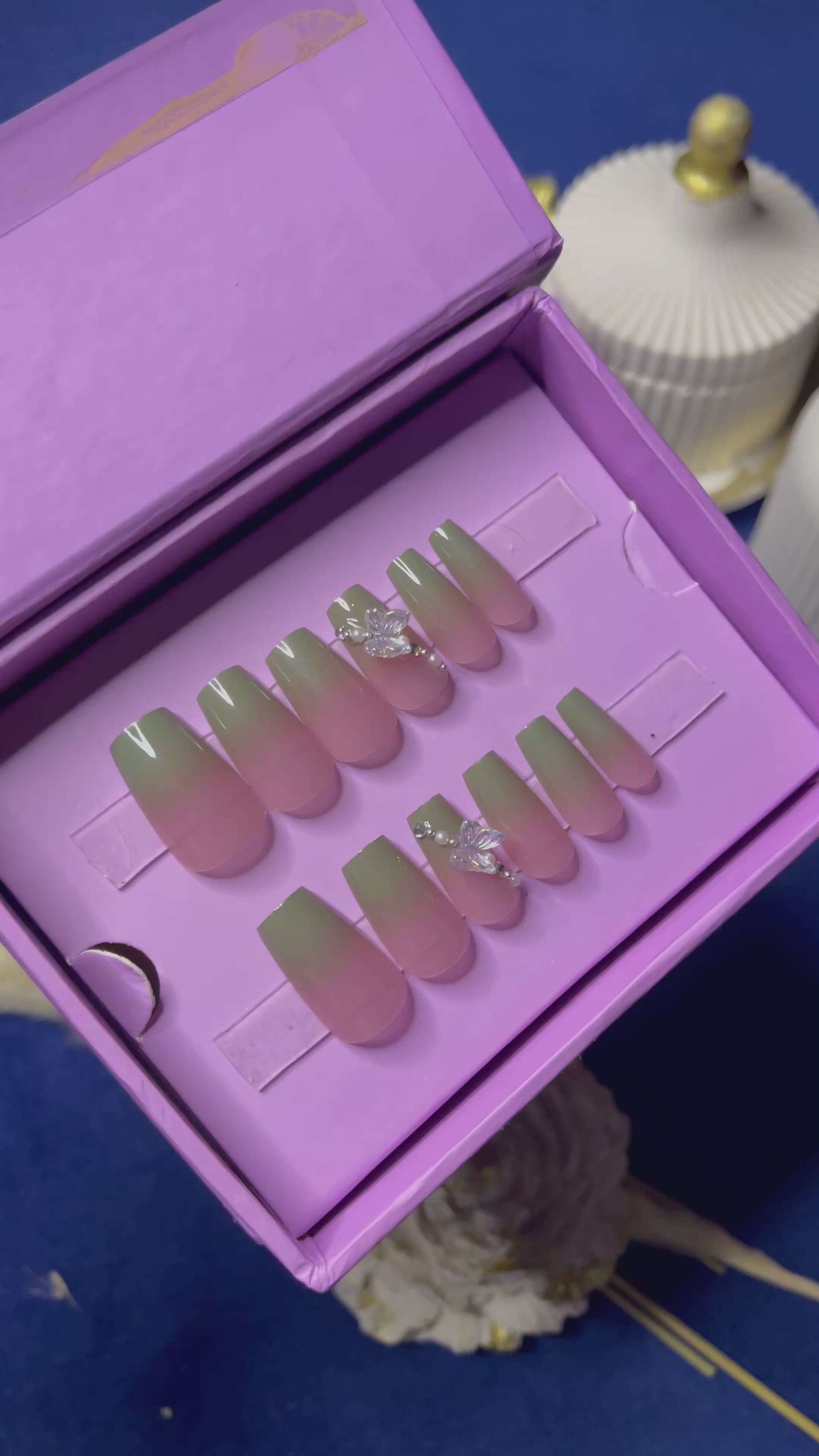 Green Ombre Gems- Coffin Press Ons