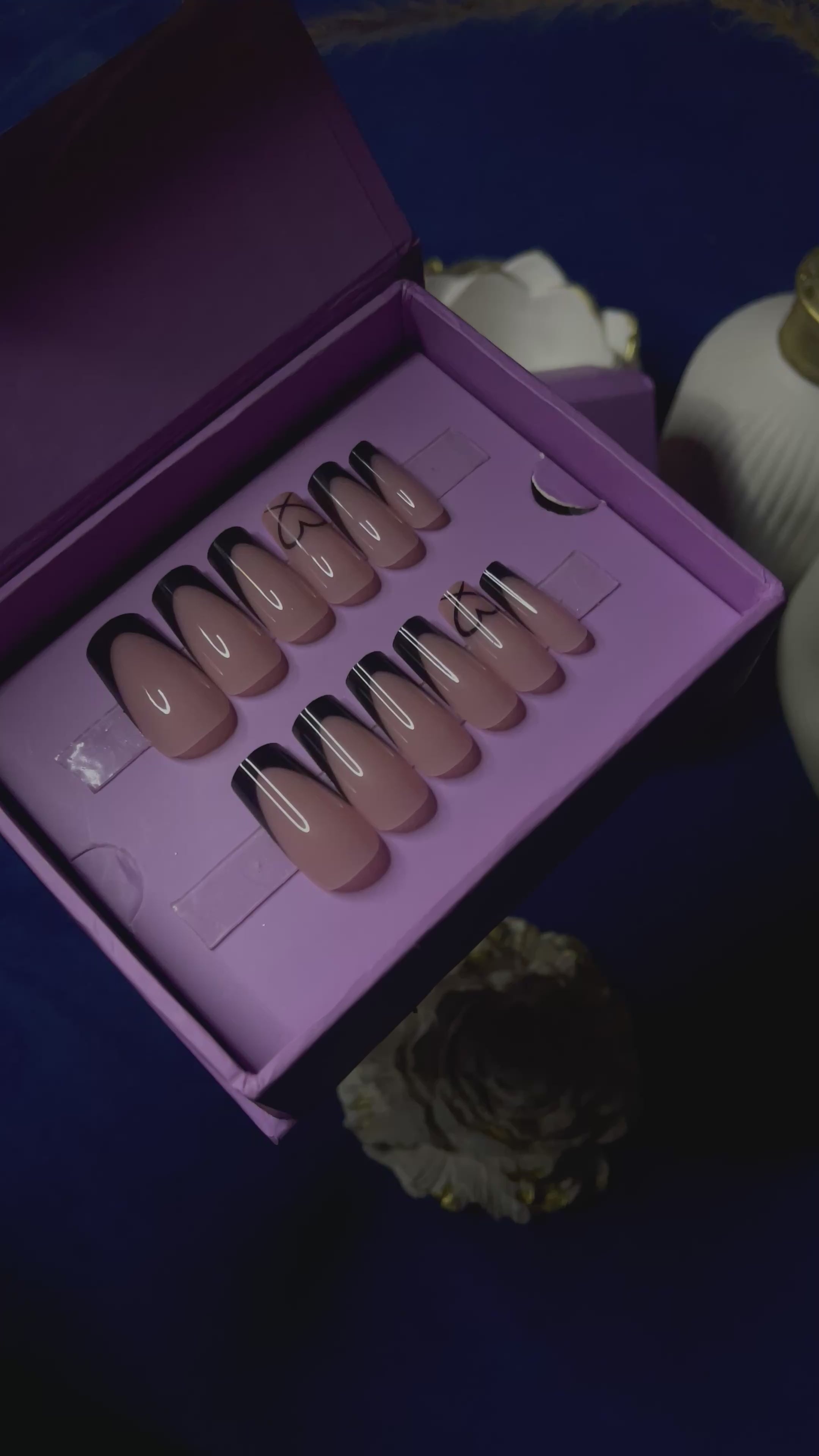 Modern Black French- Square Press On Nails