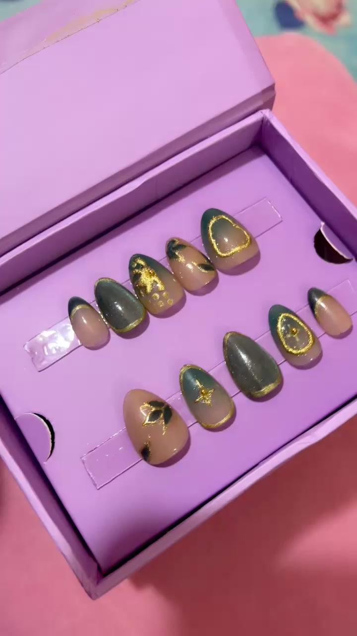 Luxury Bottle Green- Short Almond Press On Nails