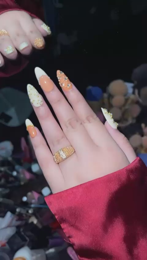 Creamy White & Peach Pearl Elegance Press ons – Wedding & Event Collection