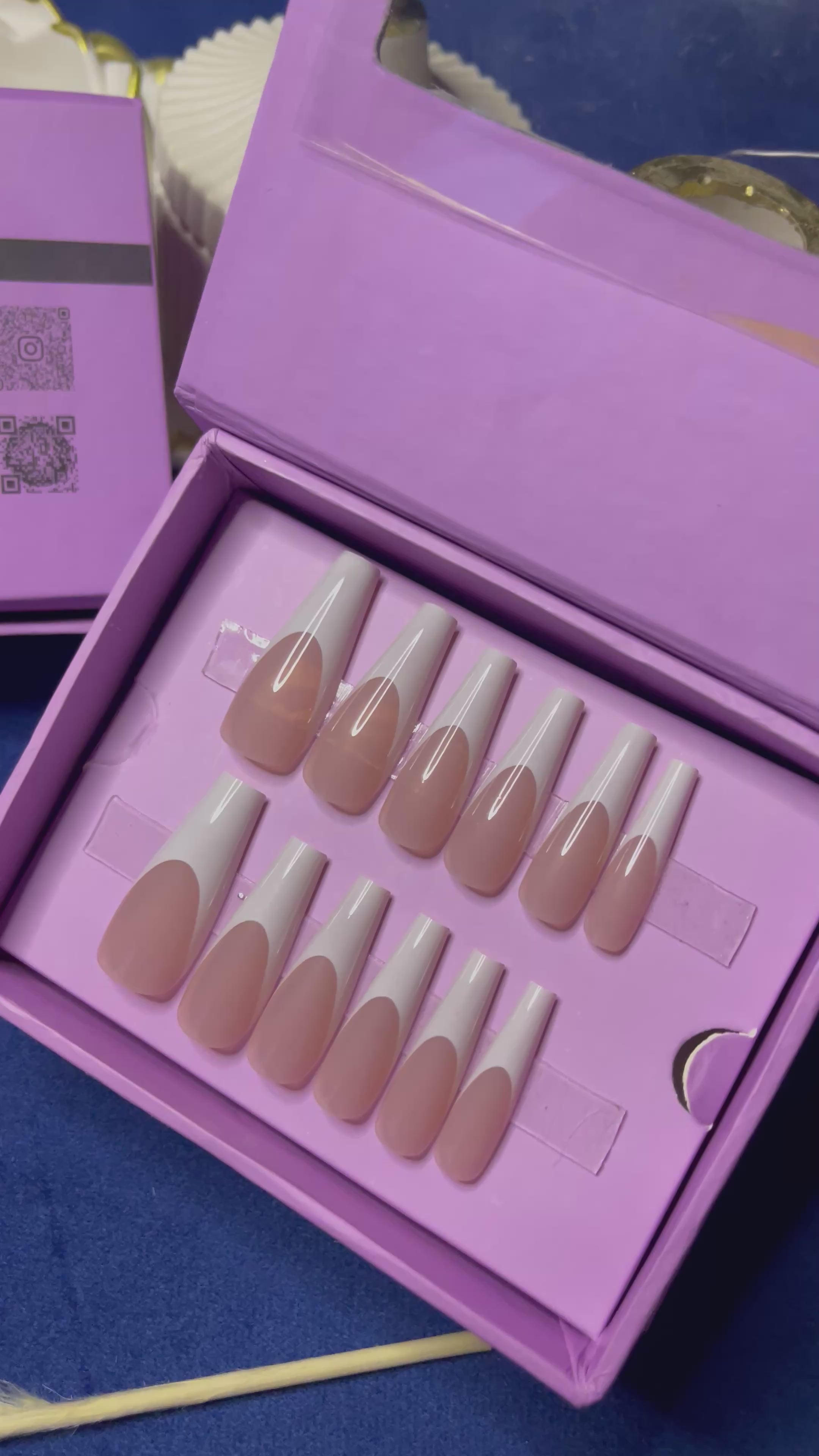 White U French- Coffin Long Press Ons