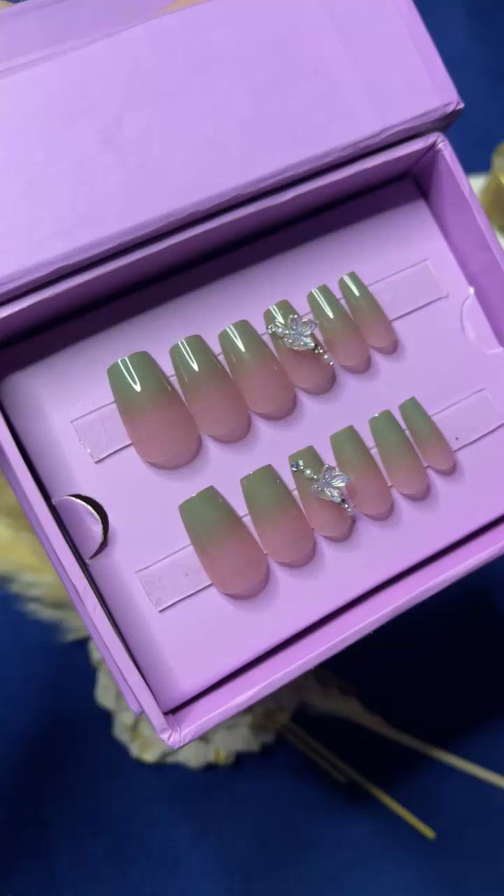 Green Ombre Gems- Coffin Press Ons