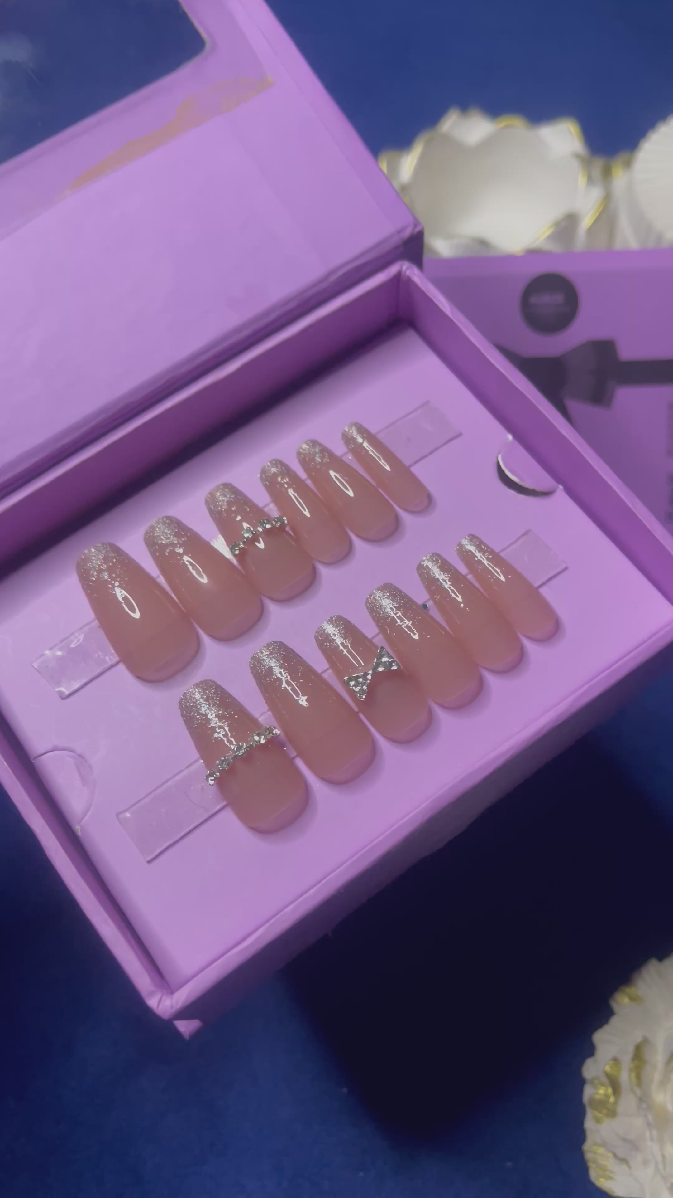 Bow Stonish Glittery Ombre - Coffin Press Ons